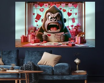 Überraschter Gorilla mit Valentinskarte und Dekor von artefacti
