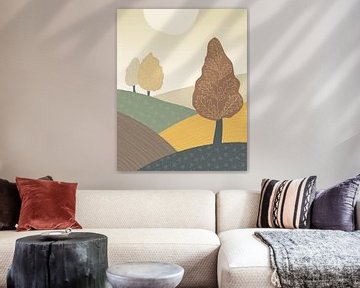 Drie herfstbomen minimalistisch landschap van Tanja Udelhofen