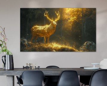 Goldener Hirsch in mystischem Waldlichtschein von artefacti