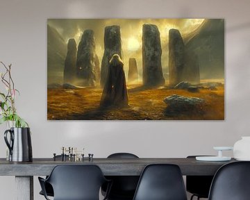 Alter Zauberer bei Sonnenaufgang in Stonehenge von artefacti