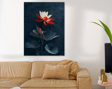 Red and White lotus flower by haroulita