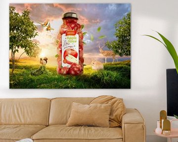 Apple juice bottle in nature by Bert Hooijer