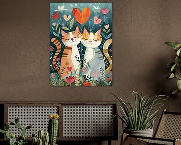 Kattenliefde, vrolijke en speelse illustratie van Studio Allee