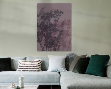 Flowers in dark purple, taupe and chocolate. Abstract botanical art. by Dina Dankers