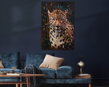 Ausdrucksstarker Leopard im Stil der modernen Kunst von De Muurdecoratie