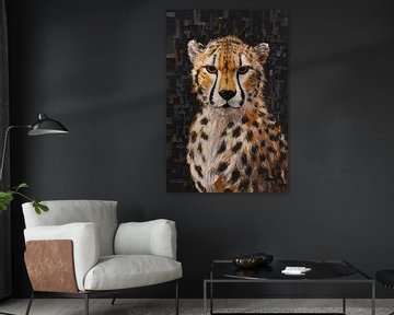 Moderne Kunst Gepard mit intensivem Blick von De Muurdecoratie