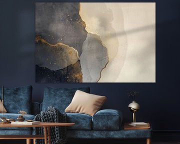 Modern en abstract in blauw en goud, Japandi stijl van Japandi Art Studio