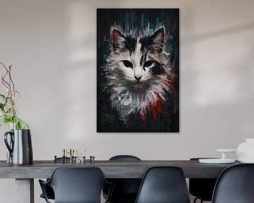 Etain d'un chat abstrait en couleur sur De Muurdecoratie