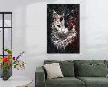 Abstrakte Katze mit lebhaften Augen von De Muurdecoratie
