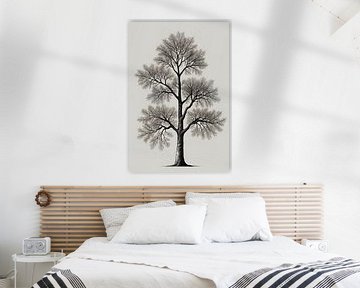 Dessin minimaliste d'un arbre sur De Muurdecoratie