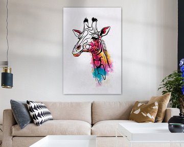 Modern Colourful Giraffe in Watercolour Style by De Muurdecoratie