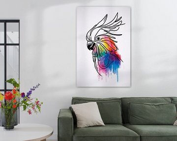Kleurrijke Kaketoe in Moderne Lijnkunst van De Muurdecoratie