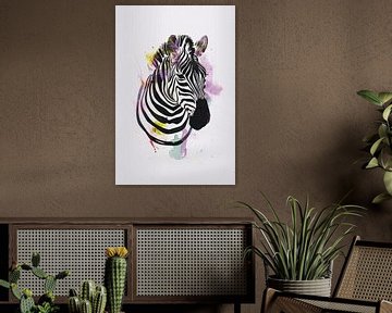 Stilisiertes Zebra in einer Farbexplosion von De Muurdecoratie