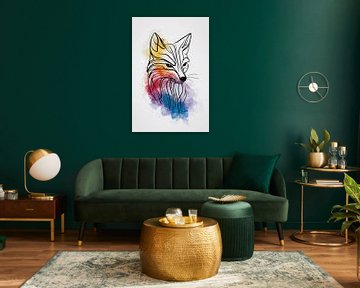 Abstrakter Fuchs in lebendigen Aquarellfarben von De Muurdecoratie