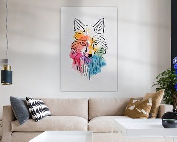 Abstrakter Fuchs in bunter Aquarellfarbe von De Muurdecoratie