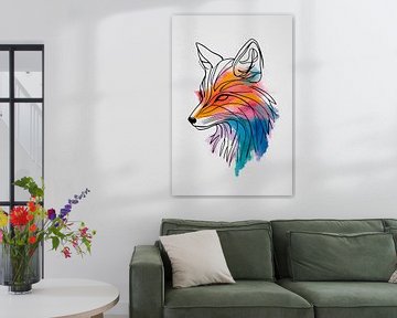 Illustration moderne au trait d'un renard sur De Muurdecoratie