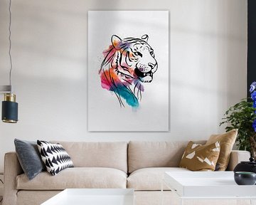 Abstract Colourful Tiger Line drawing by De Muurdecoratie