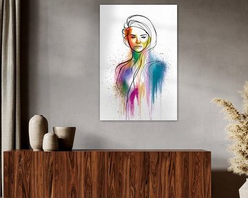 Portrait abstrait coloré d'une femme sur De Muurdecoratie