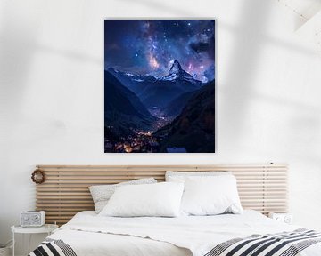Nachtelijke silhouetten: Zwitserse Alpen van fernlichtsicht