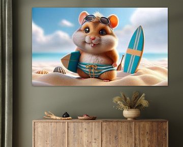Zonnebadende hamster op het strand van artefacti