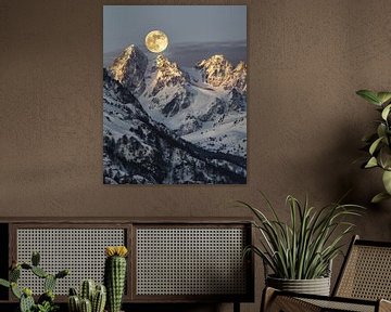 Maanverlichte nacht boven de Zwitserse Alpen van fernlichtsicht