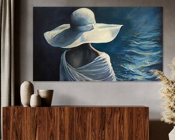 Vrouw dame blanche met witte hoed panorama van TheXclusive Art