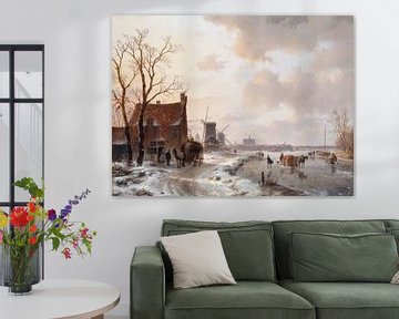 Winterlandschap met paarden op het ijs, Andreas Schelfhout