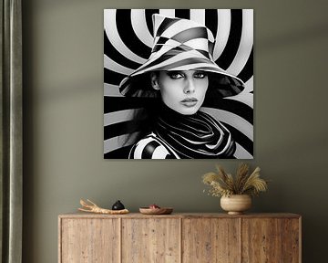 Porträt einer Dame mit Hut in Schwarz und Weiß von Schwarzer Kaffee