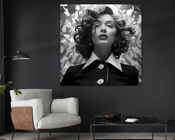 Portrait rêveur d'une dame en noir et blanc sur Cafe Noir
