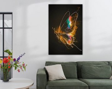 Colourful Butterfly on Dark Abstract Background by De Muurdecoratie