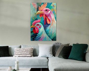 Schilderij Abstracte Kippen | Gekleurde Verenpraat van ARTEO Schilderijen