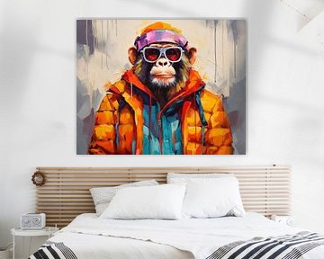 Kleurrijk Portret | Chimpansee van De Mooiste Kunst