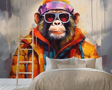 Kleurrijk Portret | Chimpansee van De Mooiste Kunst
