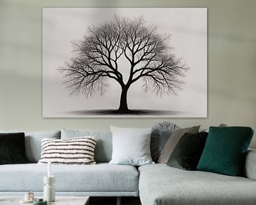 Silhouette d'arbre en ombre noire et blanche sur De Muurdecoratie