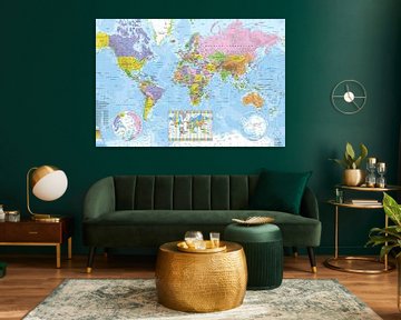 Wereldkaart met tijdzones van MAPOM Geoatlas