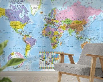 Wereldkaart met tijdzones van MAPOM Geoatlas