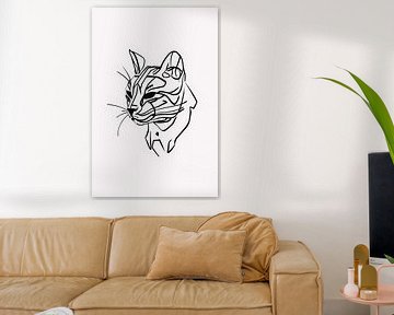 Zwart-witte Abstracte Kattenlijntekening van De Muurdecoratie