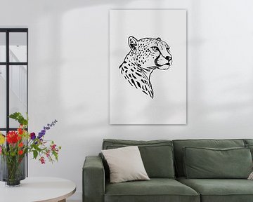 Minimalistisch lijnportret van een cheeta van De Muurdecoratie