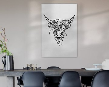 Minimalist Scottish Highlander in Black and White by De Muurdecoratie