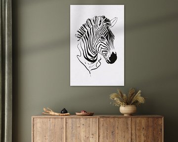 Abstracte zwart-witte zebra lijntekening van De Muurdecoratie