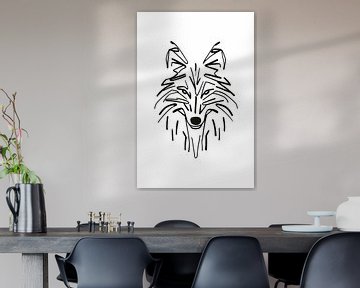 Abstract Black and white fox line drawing by De Muurdecoratie