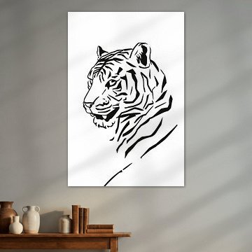 Minimalistische Zwarte Tijger Lijnenkunst van Art & Soul Creations