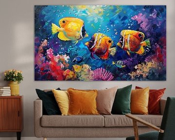 Poissons sous l'eau peinture à l'huile panorama sur TheXclusive Art