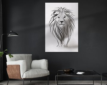 Abstrakter Löwe in minimalistischen Linien von De Muurdecoratie