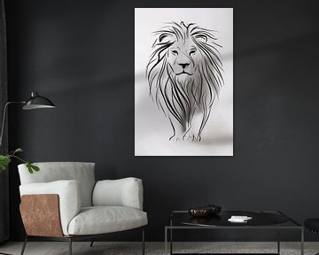 Lion abstrait aux lignes minimalistes sur De Muurdecoratie