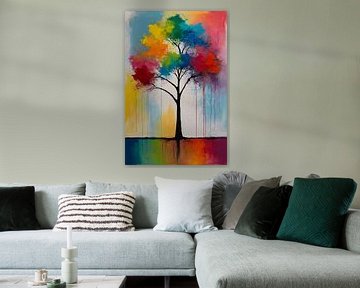 Arbre abstrait avec élaborations colorées sur De Muurdecoratie