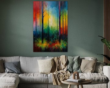 Abstrait Impressionniste Forêt Paysage Art sur De Muurdecoratie