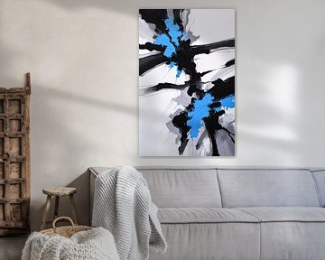 Energetische Abstraktion von Blau, Schwarz und Weiß von De Muurdecoratie
