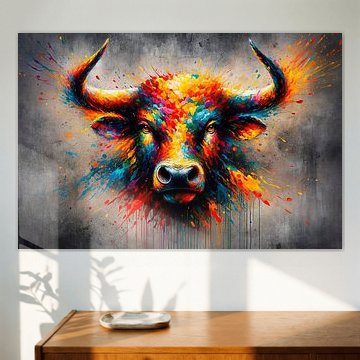 Farbenpracht: Wilder Bison in künstlerischer Aura von artefacti