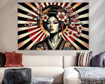 Geisha in bloei: een kunstwerk van contrasten van artefacti